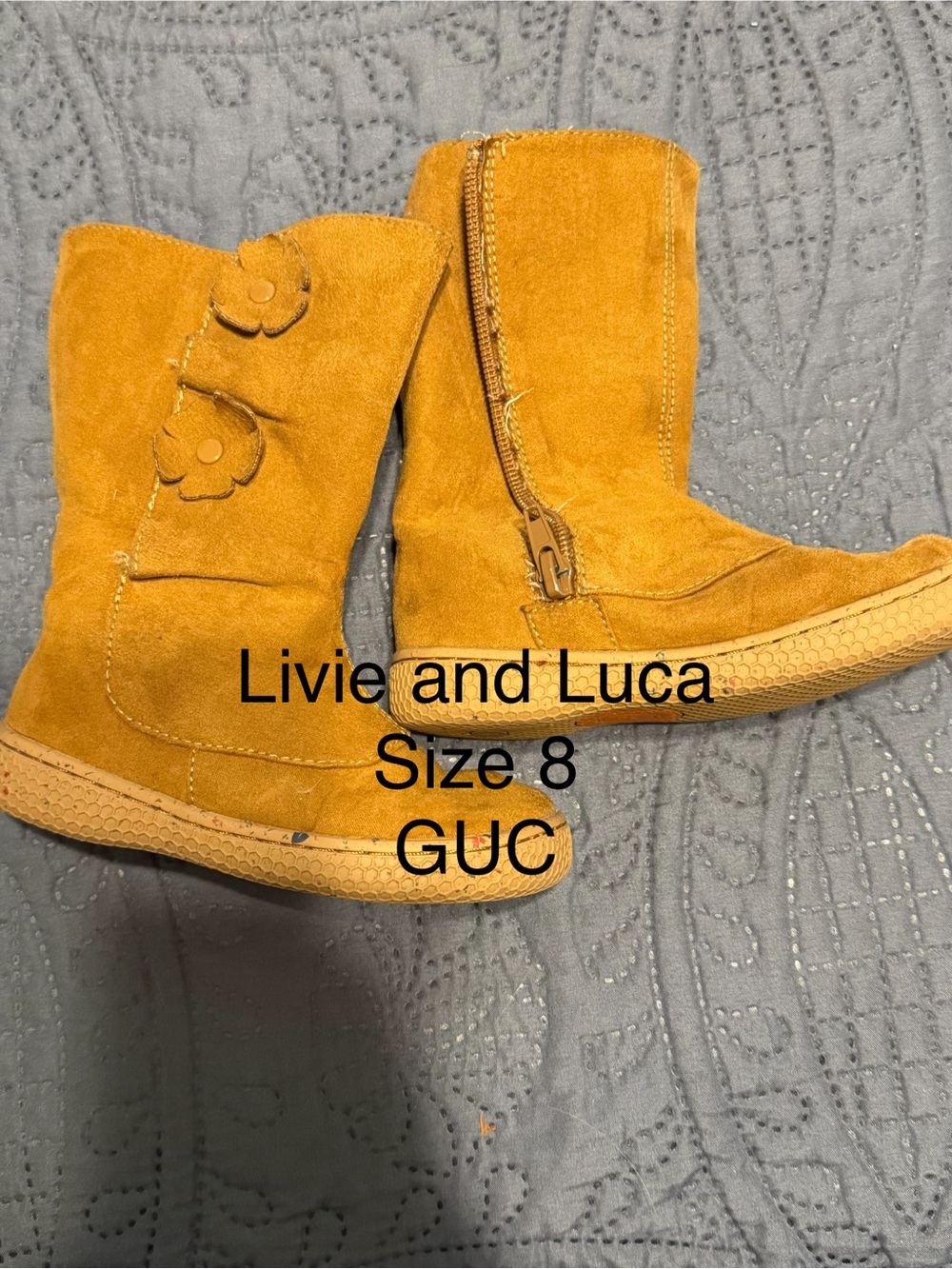 Livie & Luca Mustard Suede Flower Zip Boots
